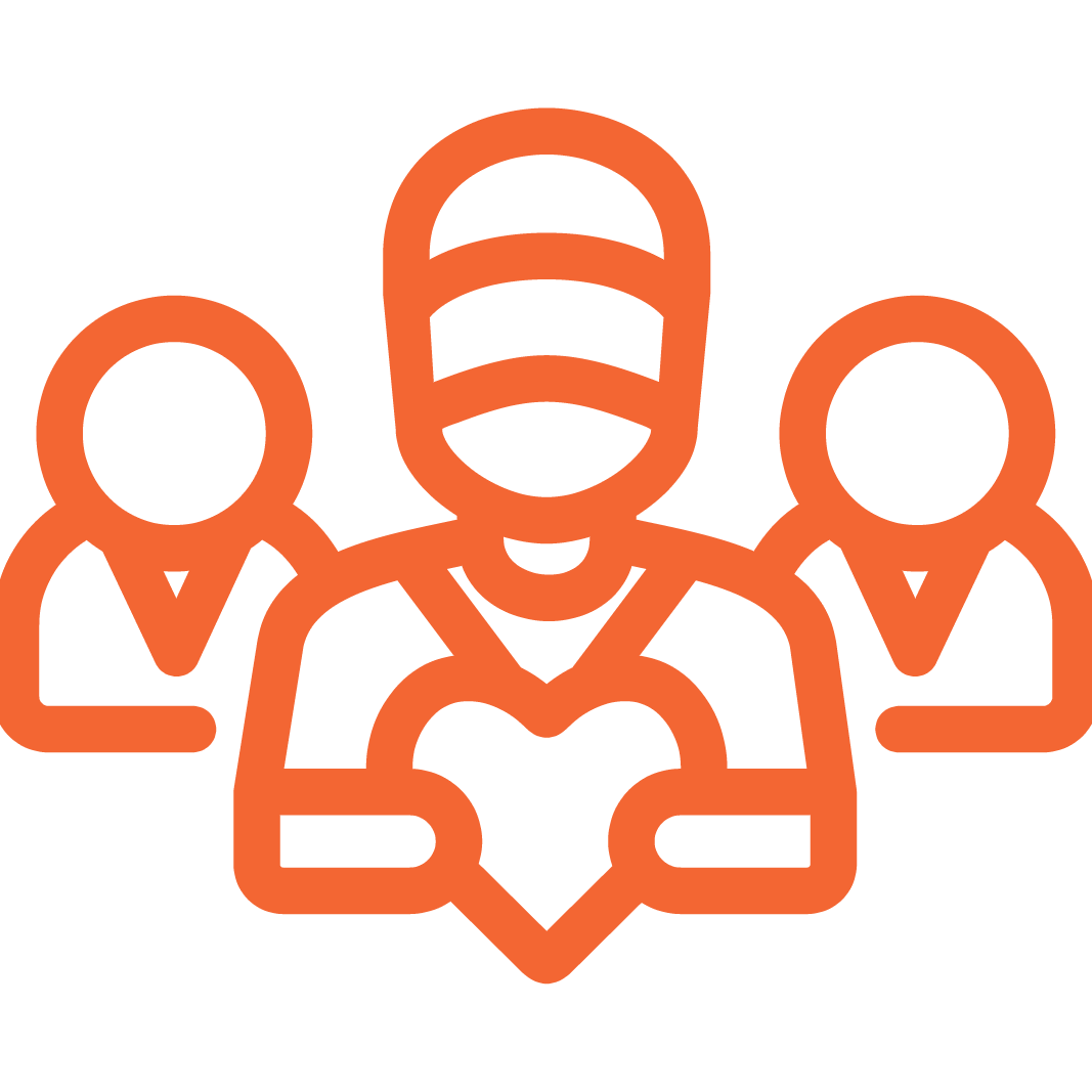 3 icons of generic people grouped together, one is holding a heart icon to communicate doing the best you can, Do the best you can